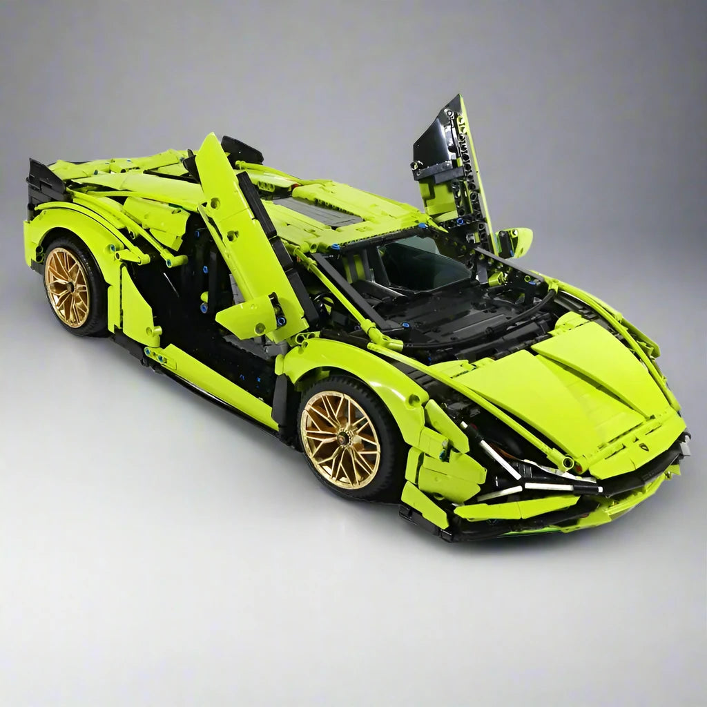 Green Sports Car MOC Building Blocks Kit 1:8 Scale Sports Car Model Toys No Power Pack Boy Birthday Gift for Adults 3696pcs