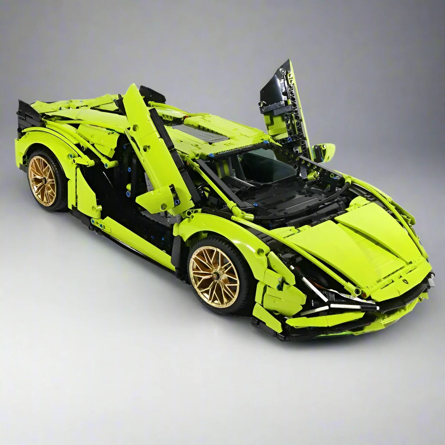 Green Sports Car MOC Building Blocks Kit 1:8 Scale Sports Car Model Toys No Power Pack Boy Birthday Gift for Adults 3696pcs